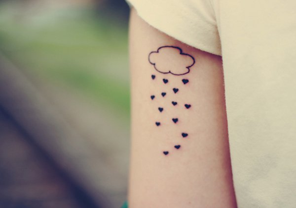 Simple Black Outline Cloud With Hearts Tattoo Design For Half Sleeve