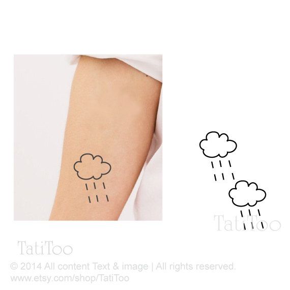 Simple Black Outline Raining Cloud Tattoo Design For Forearm