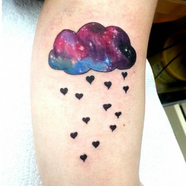 Simple Colorful Cloud With Heart Tattoo Design For Sleeve