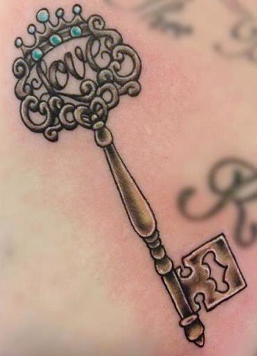 Skeleton Key With Crown Tattoo Design