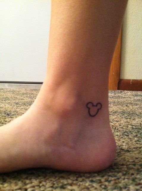 Small Outline Mickey Mouse Tattoo On Ankle