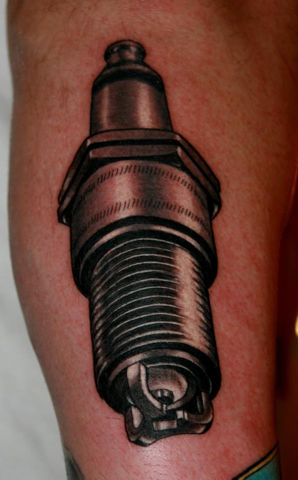 Spark Plug Tattoo On Right Half Sleeve by Nissen