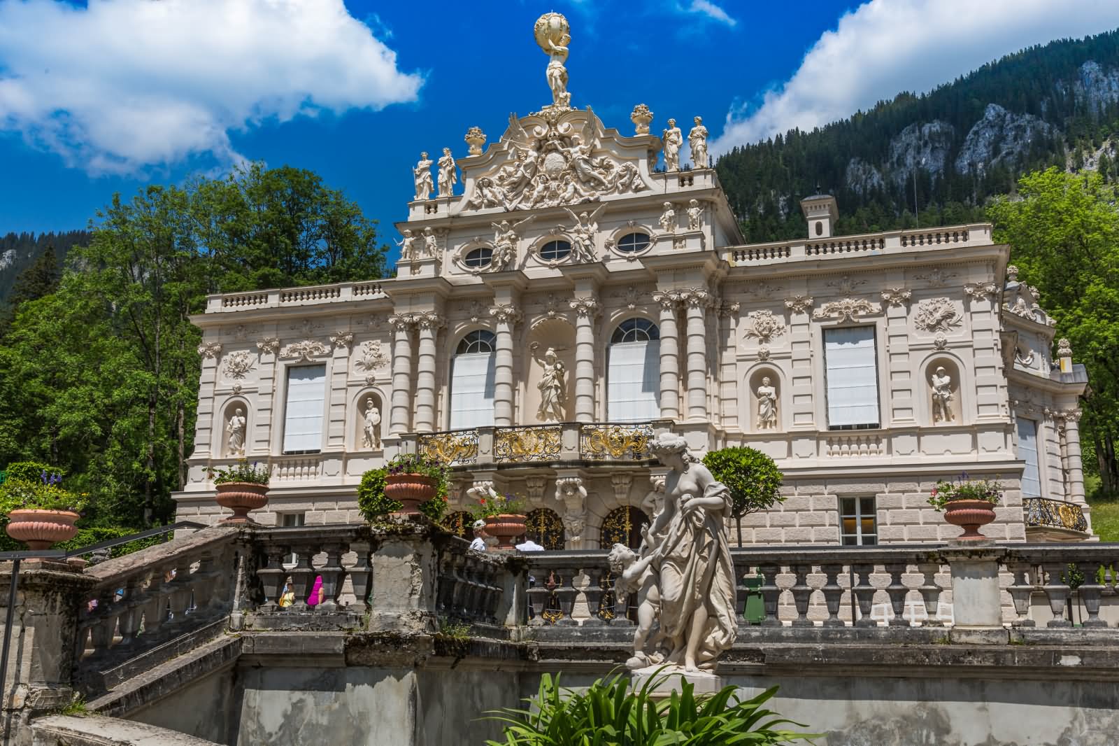 Statue In Front Of The Linderhof Palace In Bavaria, Germany