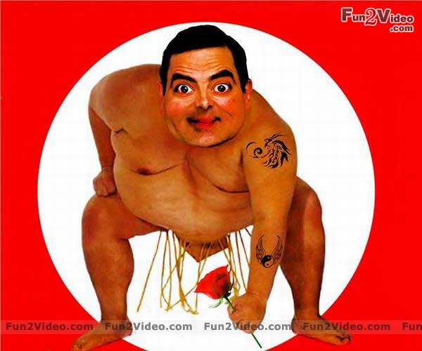 Sumo Mr Bean With Red Rose Very Funny Picture For Whatsapp