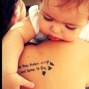 Take These Broken Wings And Learn To Fly Beatles Lyrics Tattoo On Right Back Shoulder