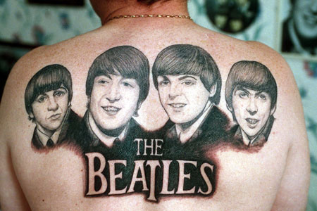 The Beatles - Classic Beatles Faces Tattoo On Upper Back