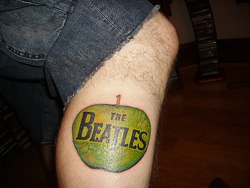 The Beatles Lettering Tattoo Design For Right Leg
