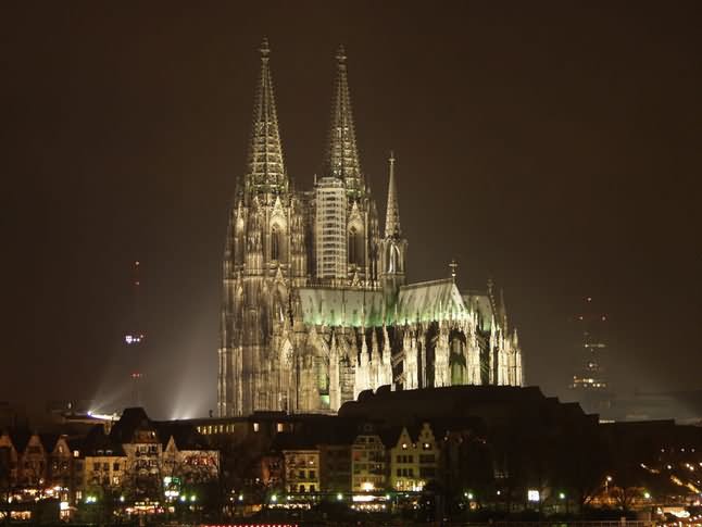 The Cologne Cathedral Lit Up At Night