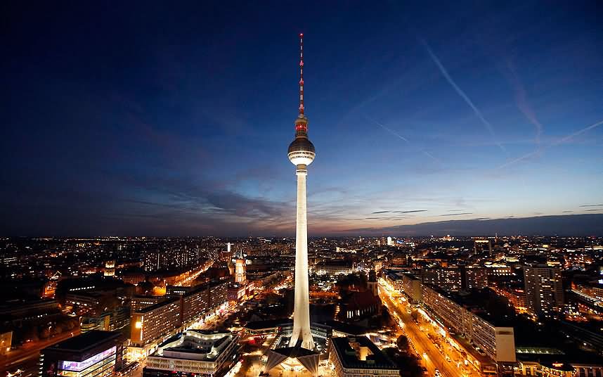 The Fernsehturm Berlin Tower At Night
