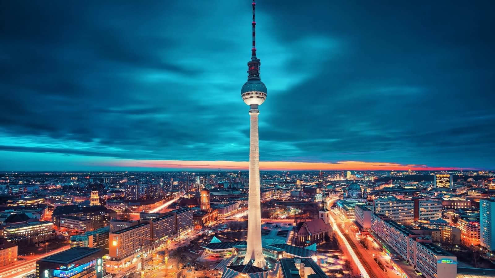 The Fernsehturm Berlin Tower With Twilight