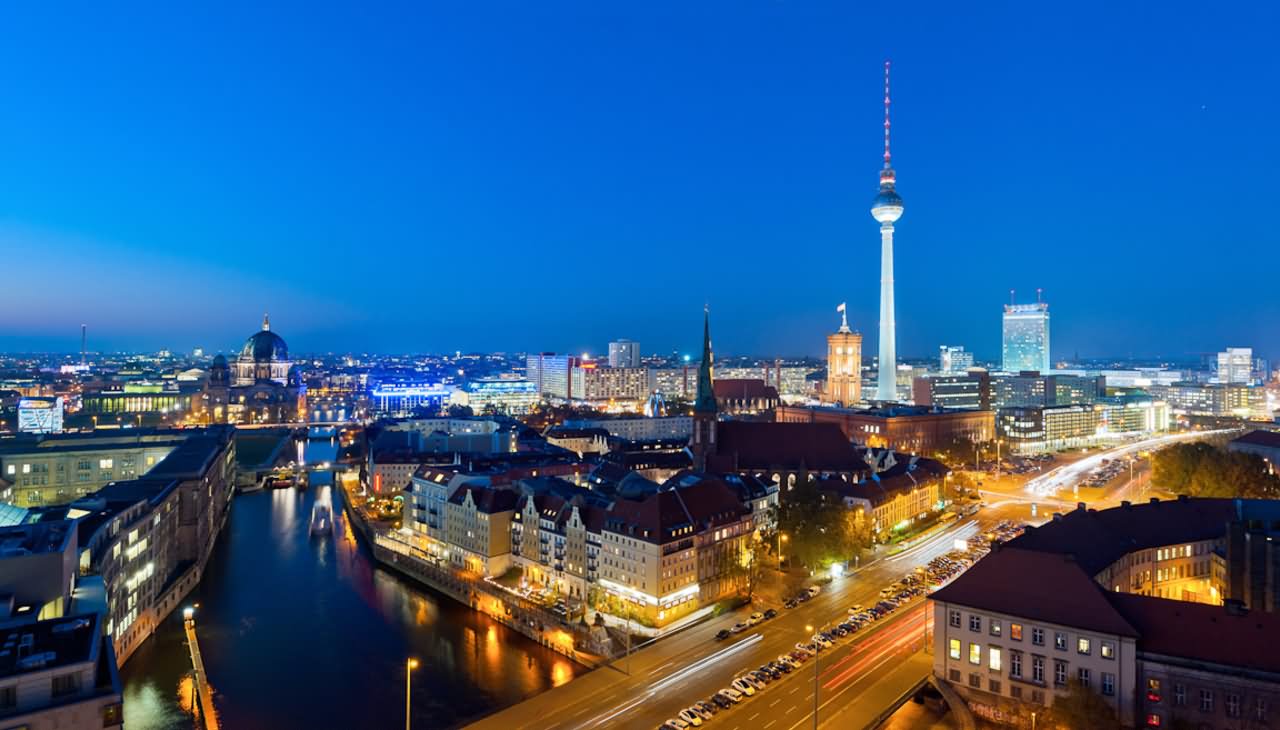 The Fernsehturm  Tower In Berlin At Night