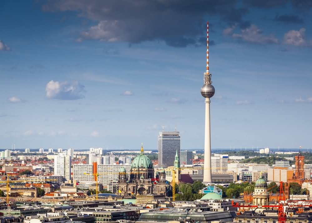 The Fernsehturm Tower Over The Berlin City View Image