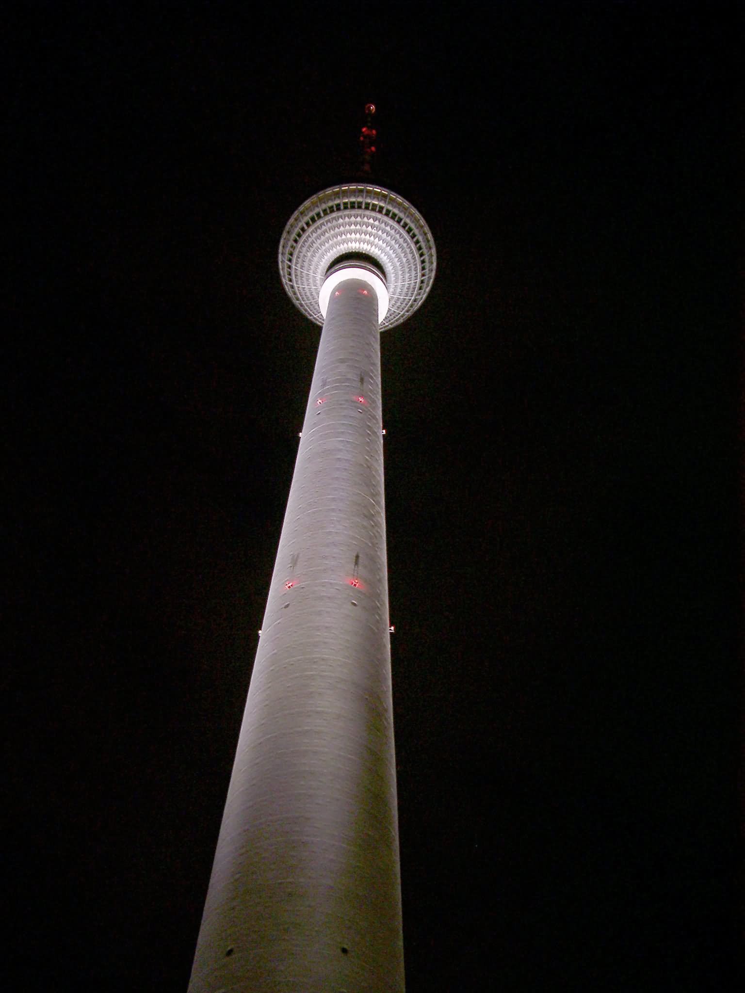 The Fernsehturm Tower View From Below At Night