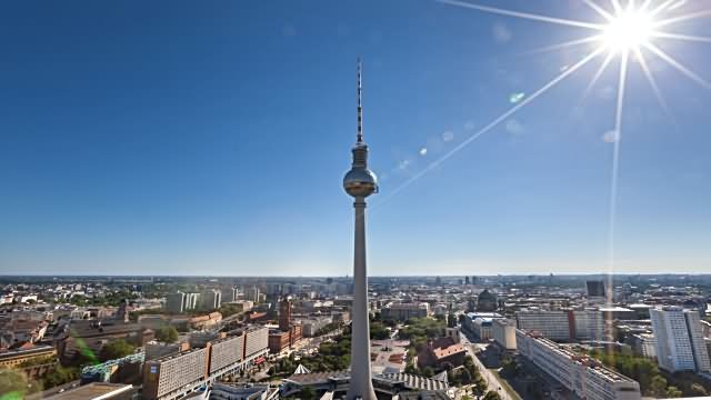 The Fernsehturm Tower With Sunlight