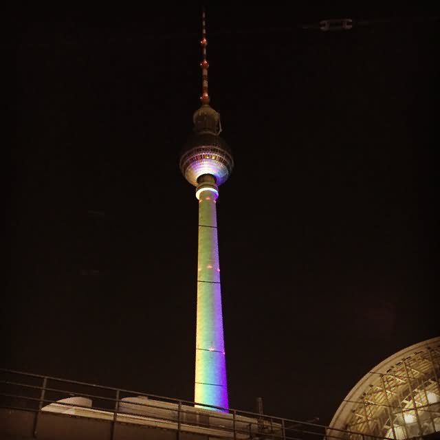 The Fernsehturm Tv Tower Illuminated In Berlin