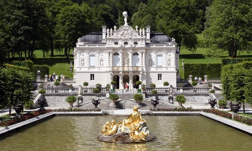 The Golden Statues In Front Of The Linderhof Palace In Bavaria, Germany