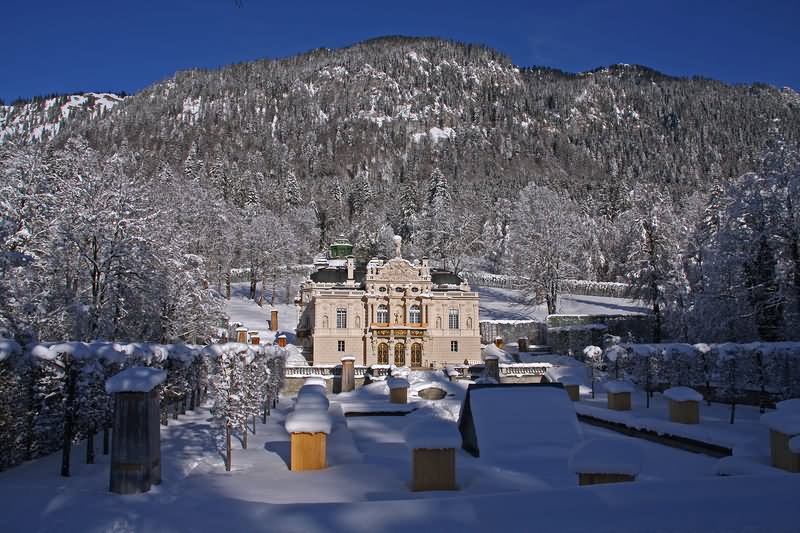 The Linderhof Palace Covered With Snow During Winters