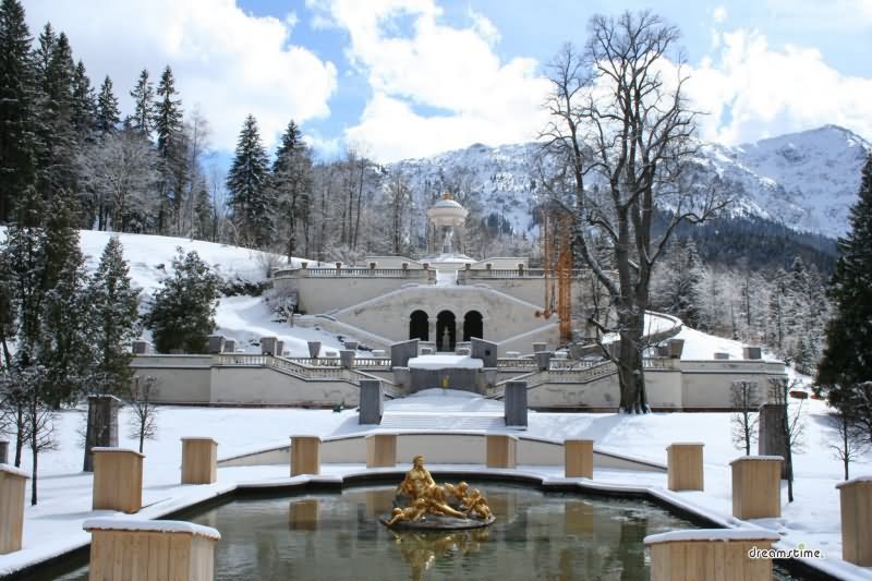The Linderhof Palace During Winter Season In Bavaria, Germany