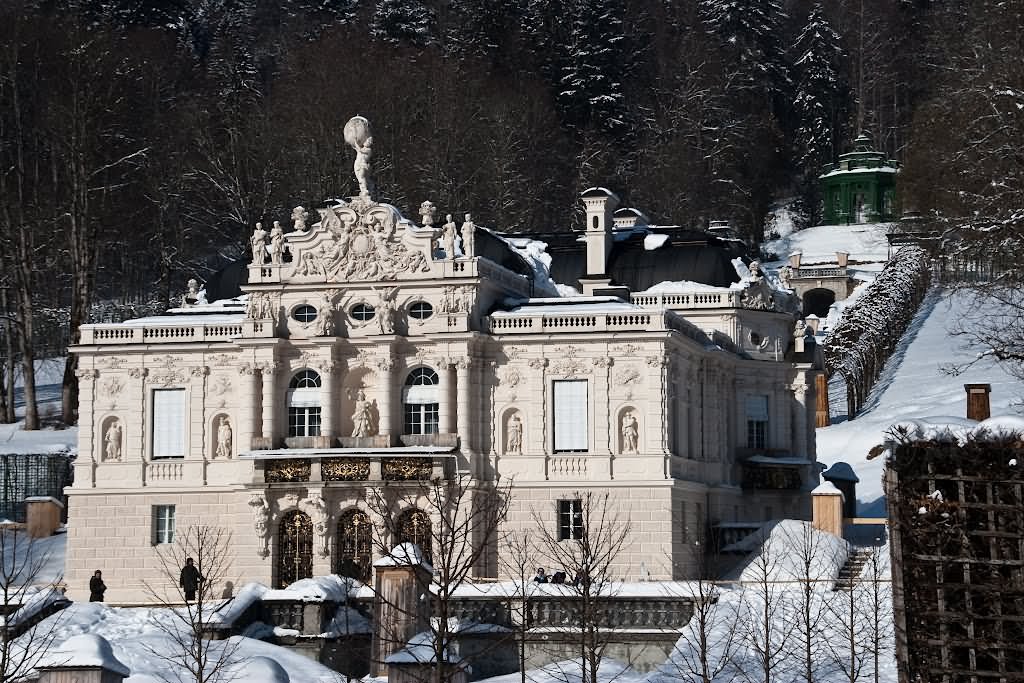 The Linderhof Palace In Bavaria, Germany During Winter Season