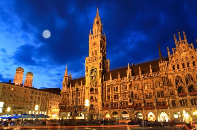 The Neues Rathaus At Night With Full Moon Picture