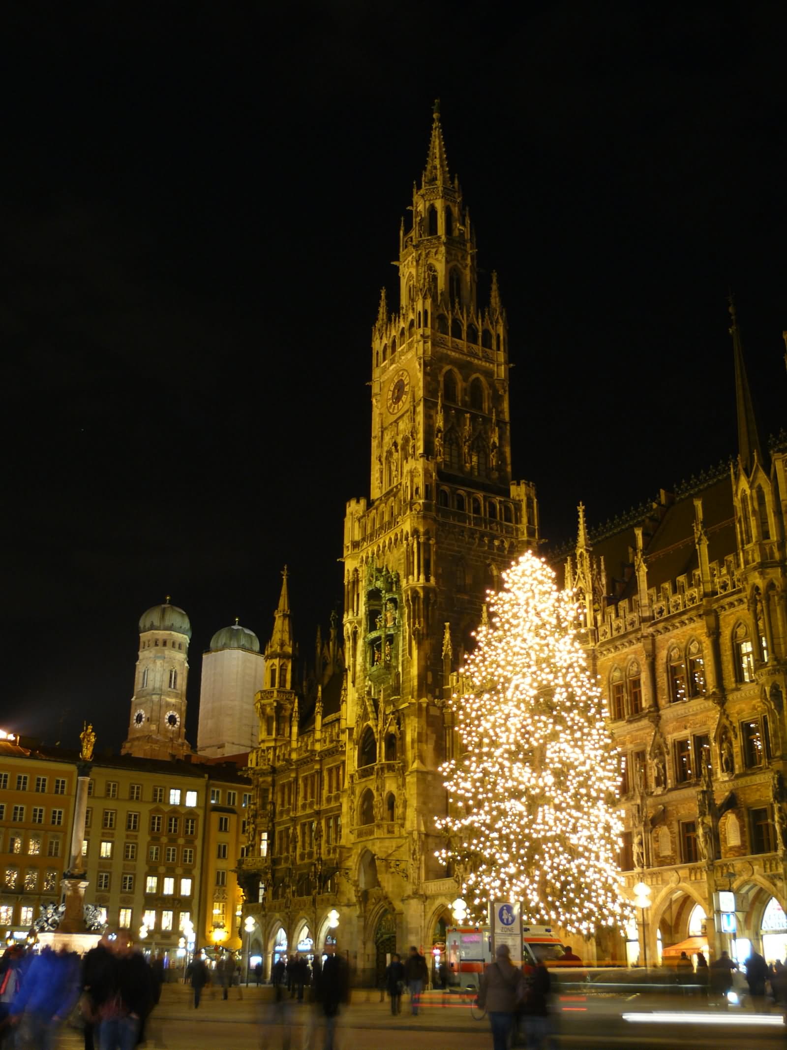The Neues Rathaus With Illuminated  Christmas Tree At Night