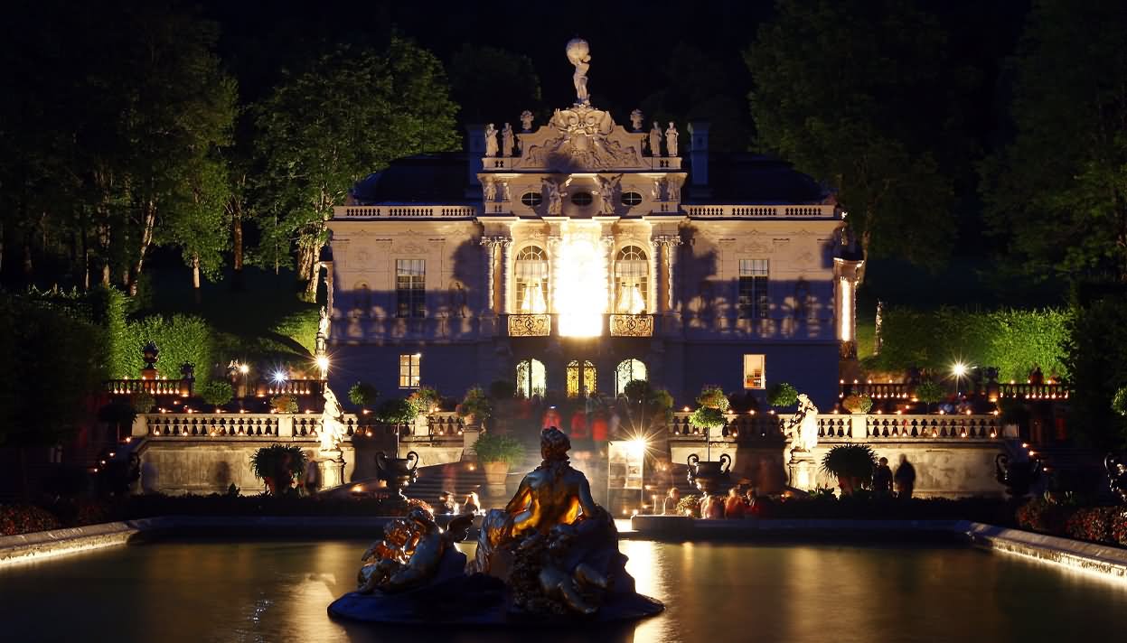 The Night View Of The Linderhof Palace In Bavaria