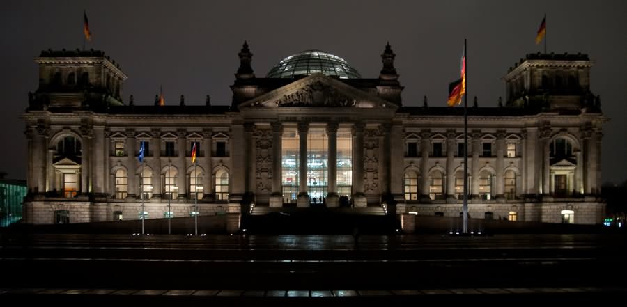 The Reichstag Building Lit Up At Night