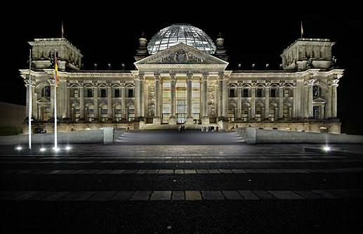 The Reichstag Illuminated At Night