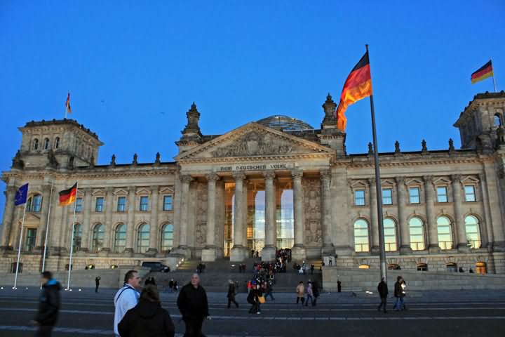 The Reichstag In Berlin At Dusk