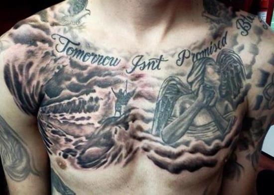 Tomorrow Isn't Promised - Clouds With Angel Tattoo On Man Chest