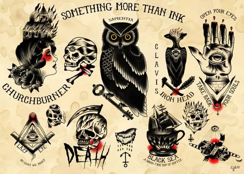 Traditional Black And Red Horror Tattoo Flash
