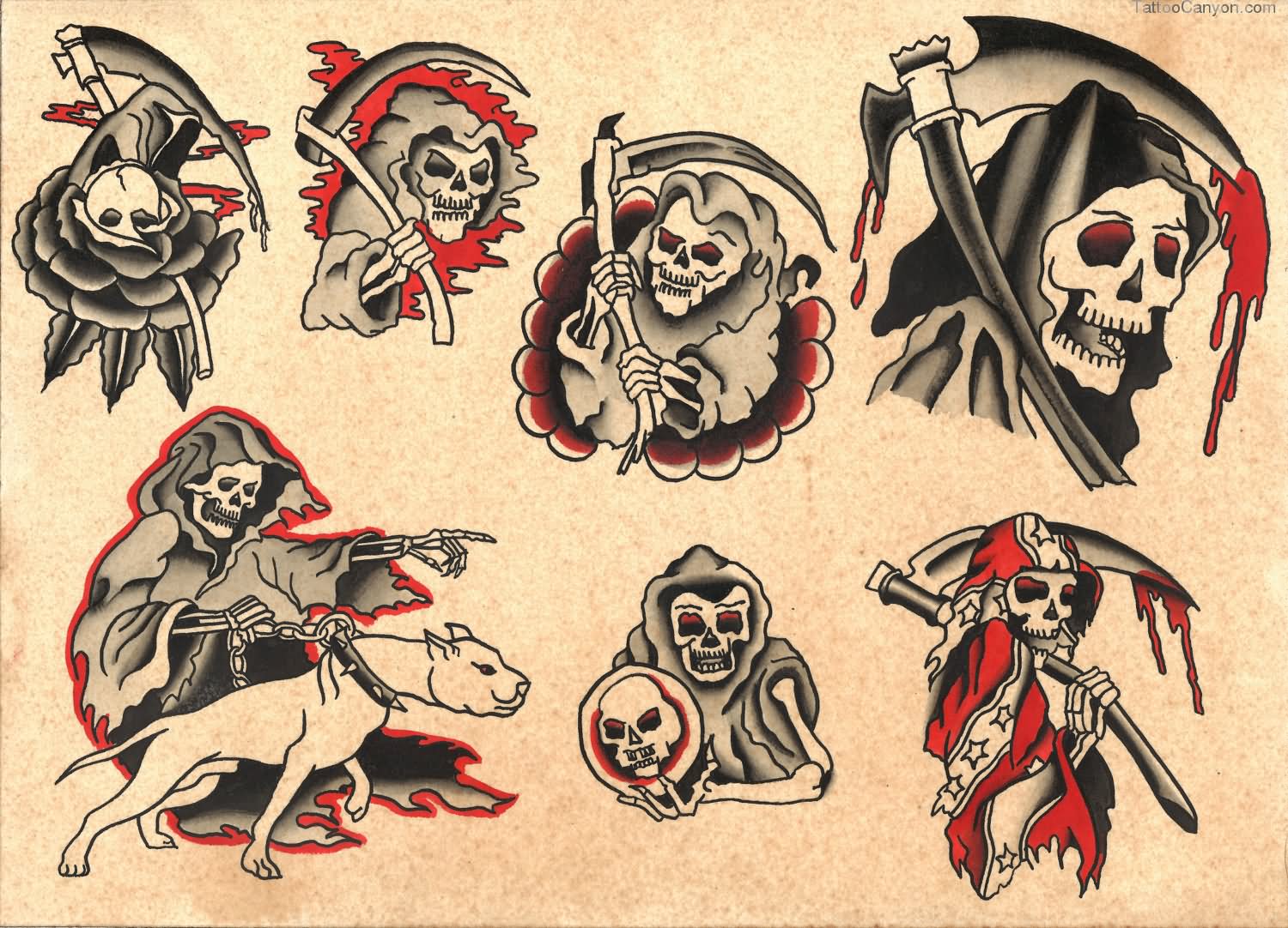 Traditional Grim Reaper Tattoo Flash