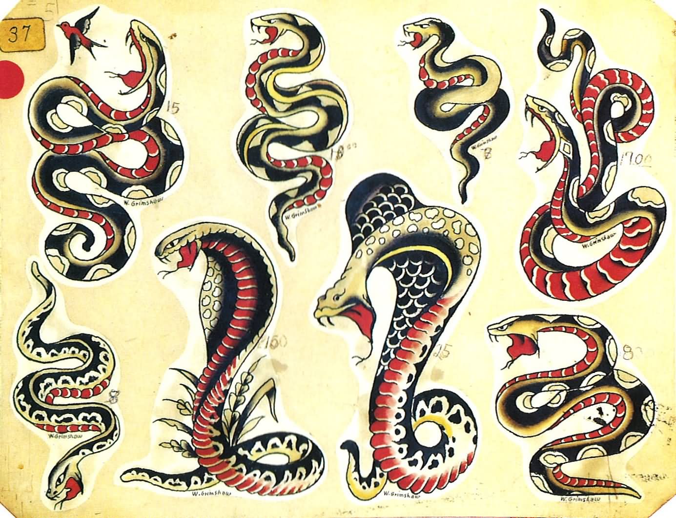 Traditional Horror Snake Tattoo Flash