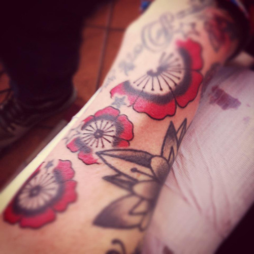 Traditional Poppy Flowers Tattoo Design For Sleeve