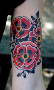 Traditional Poppy Flowers Tattoo On Right Half Sleeve