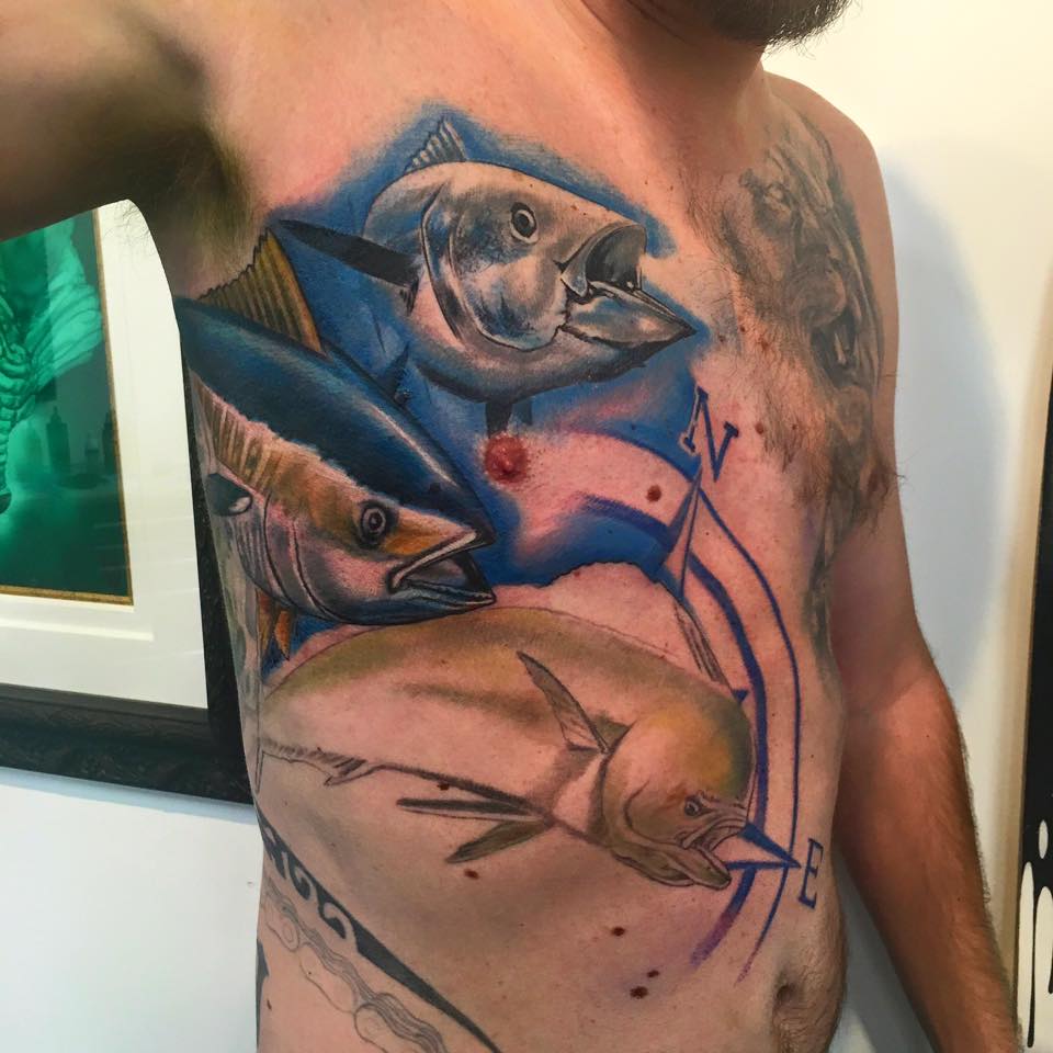 Tuna Fish Tattoo On Side Rib For Men