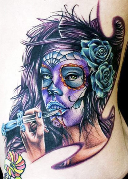 Unique Abstract Girl Face Tattoo Design By Cecil Porter