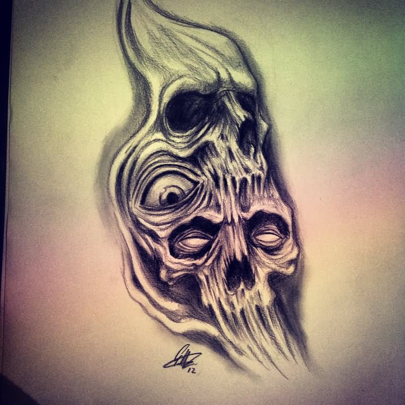 Unique Horror Skull Tattoo Design