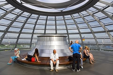 Visitors Inside The Glass Dome On The Top Of Reichstag In Berlin