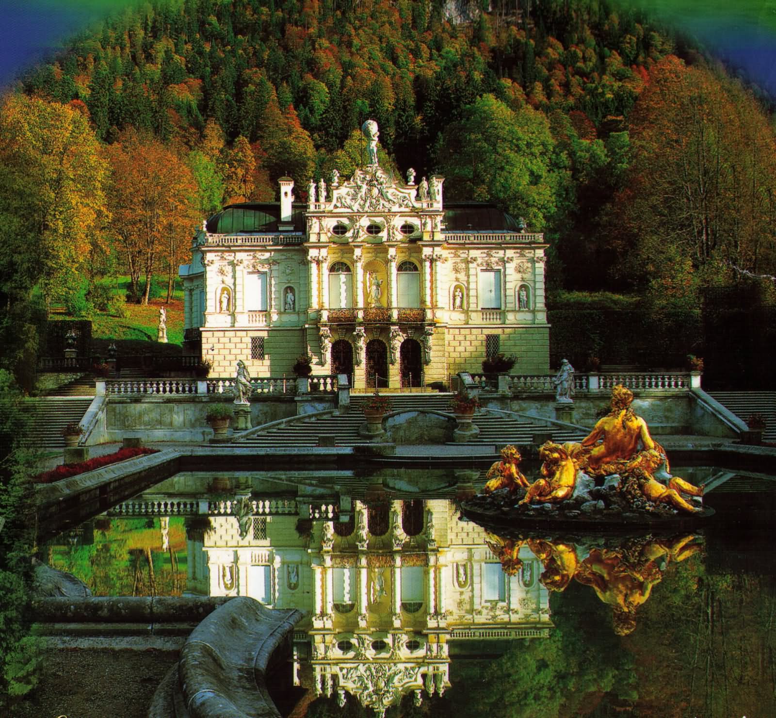 Water Reflection Of The Linderhof Palace