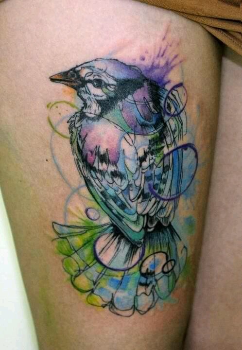 Watercolor Abstract Bird Tattoo Design