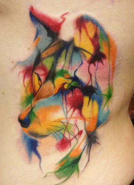Watercolor Abstract Dog Face Tattoo Design