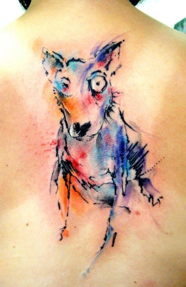 Watercolor Abstract Dog Tattoo On Back