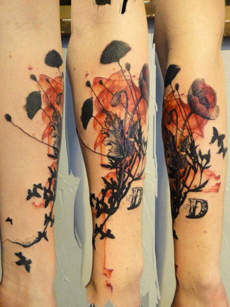 Watercolor Abstract Flower Tattoo On Forearm By Xoil