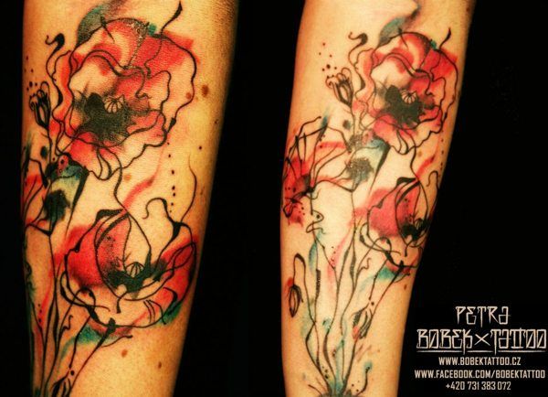 Watercolor Abstract Flowers Tattoo Design For Sleeve