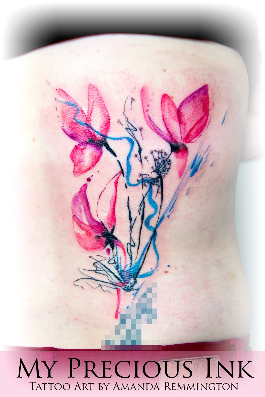 Watercolor Abstract Flowers Tattoo On Back By Mentjuh