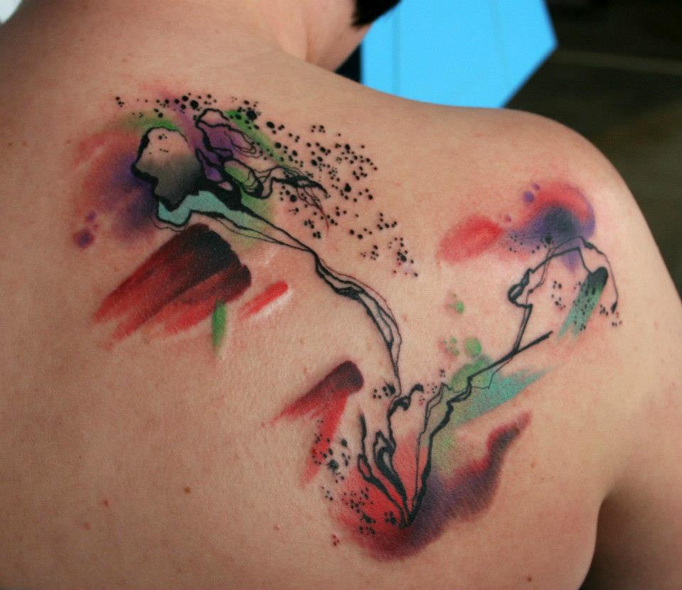 Watercolor Abstract Flowers Tattoo On Right Back Shoulder By Cody Eich