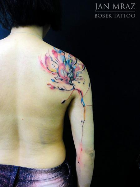 Watercolor Abstract Flowers Tattoo On Right Back Shoulder