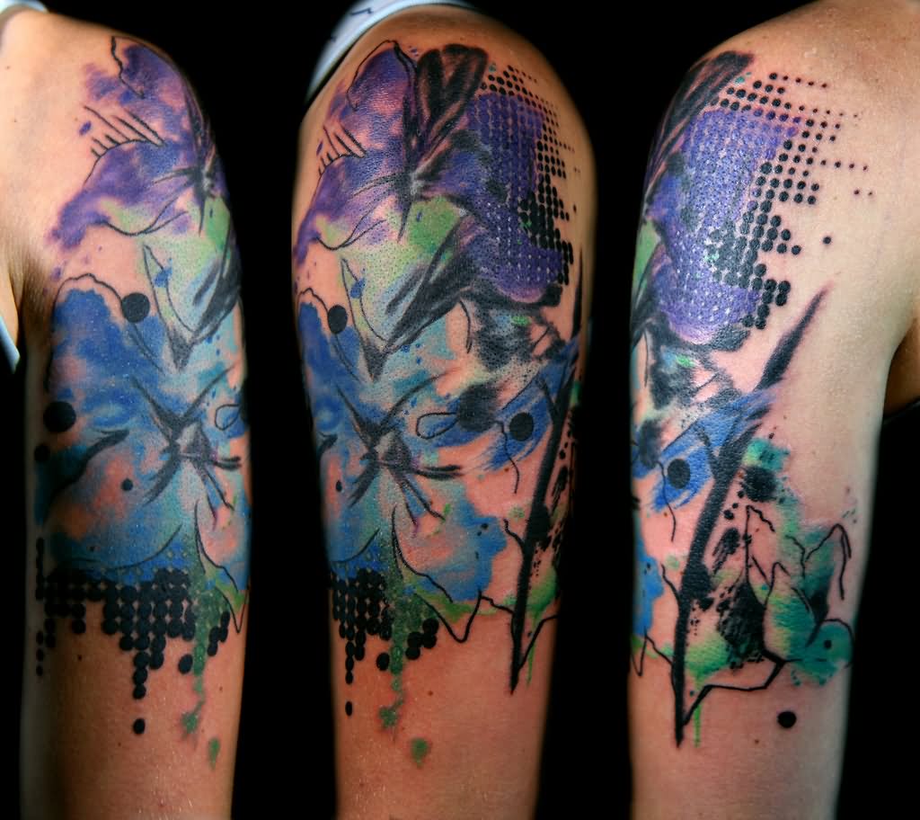 Watercolor Abstract Flowers Tattoo On Right Shoulder By Deanna Wardin
