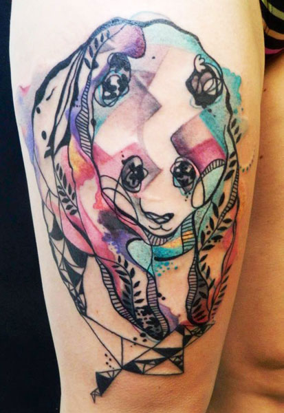 Watercolor Abstract Panda Tattoo Design For Thigh